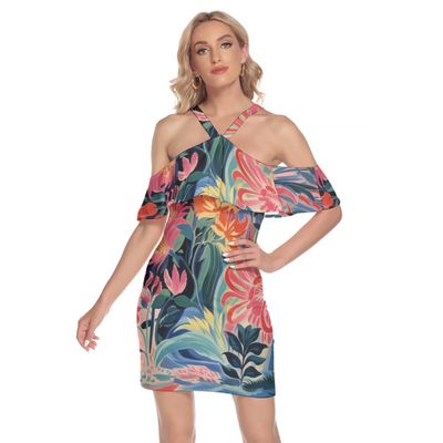 Cold Shoulder Cami Dress With Ruffle