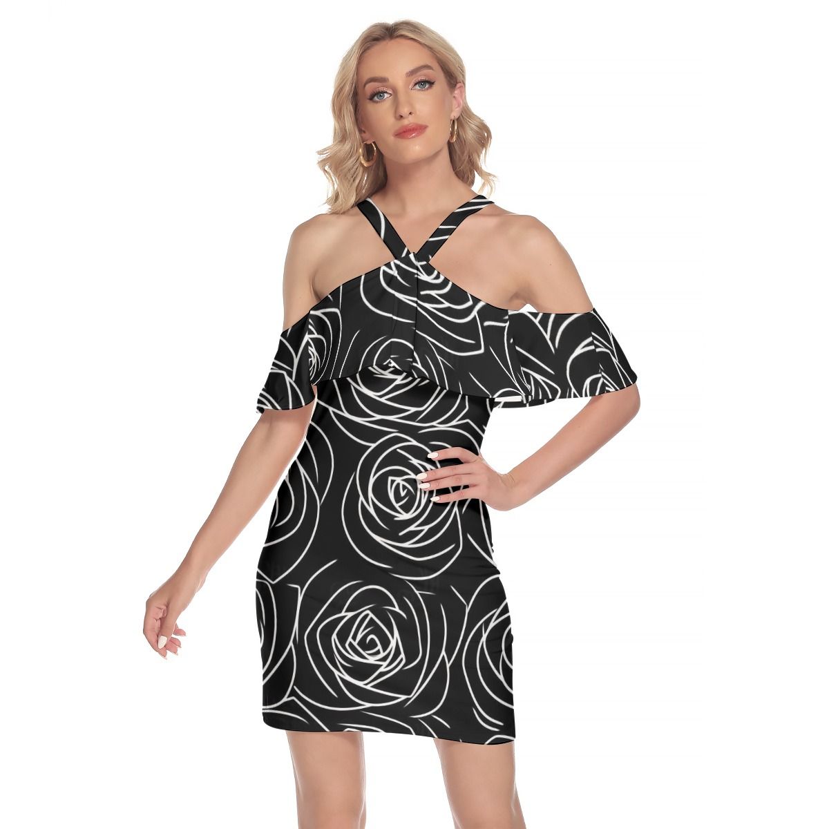 Cold Shoulder Cami Dress With Ruffle