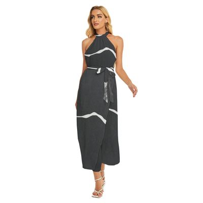 Women&#39;s Wrap Hem Belted Halter Dress