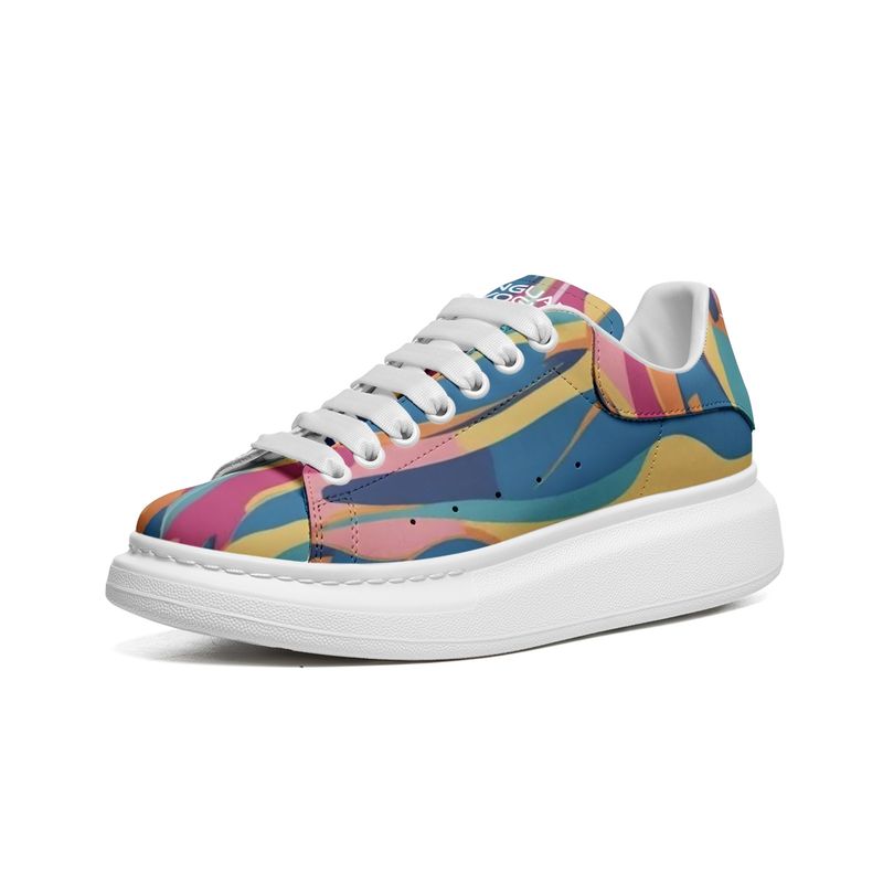 Unisex Non Slip Lace Up PU Leather Sneakers