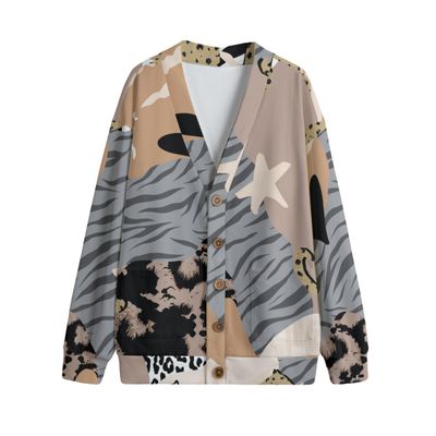 Unisex V-Neck Knitted Fleece Cardigan