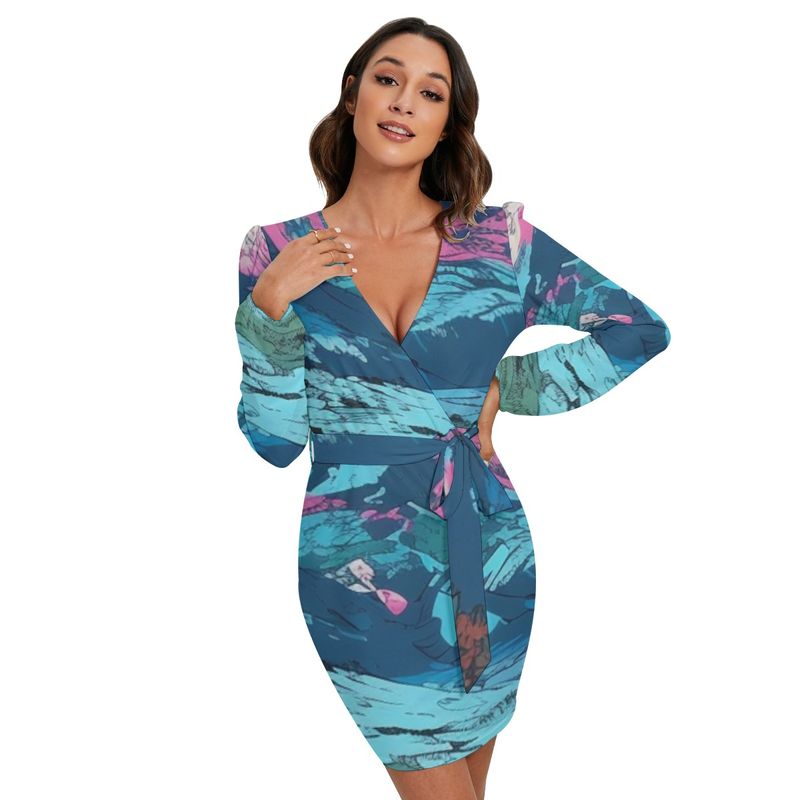 Women&#39;s Long Slv Dress With Waist Belt