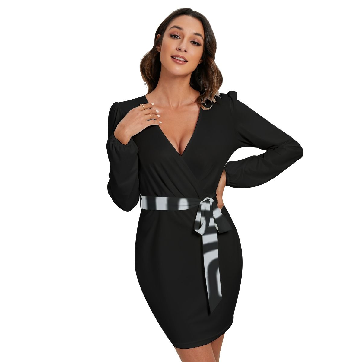Women&#39;s Long Slv Dress With Waist Belt
