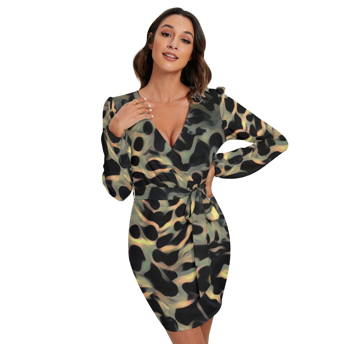 Women&#39;s Long Slv Dress With Waist Belt