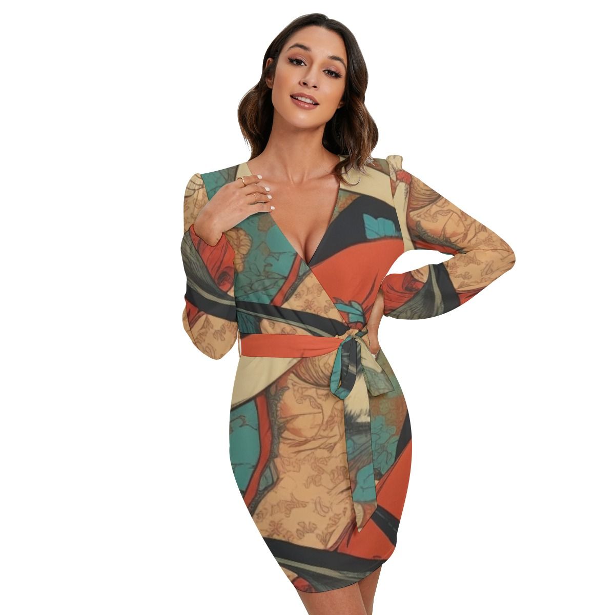 Women&#39;s Long Slv Dress With Waist Belt