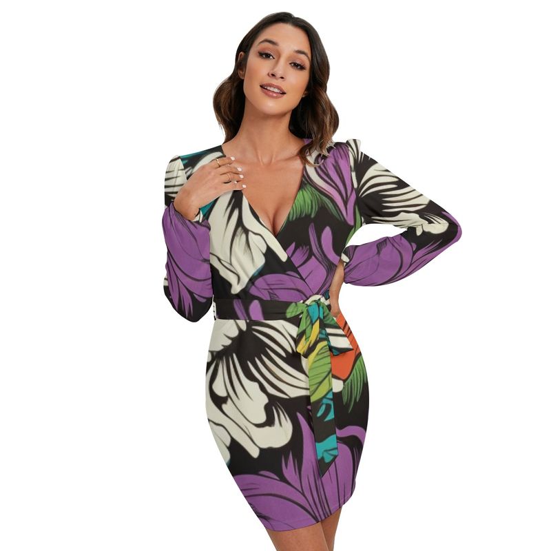 Women&#39;s Long Slv Dress With Waist Belt
