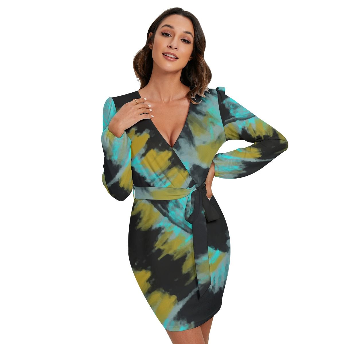 Women&#39;s Long Slv Dress With Waist Belt