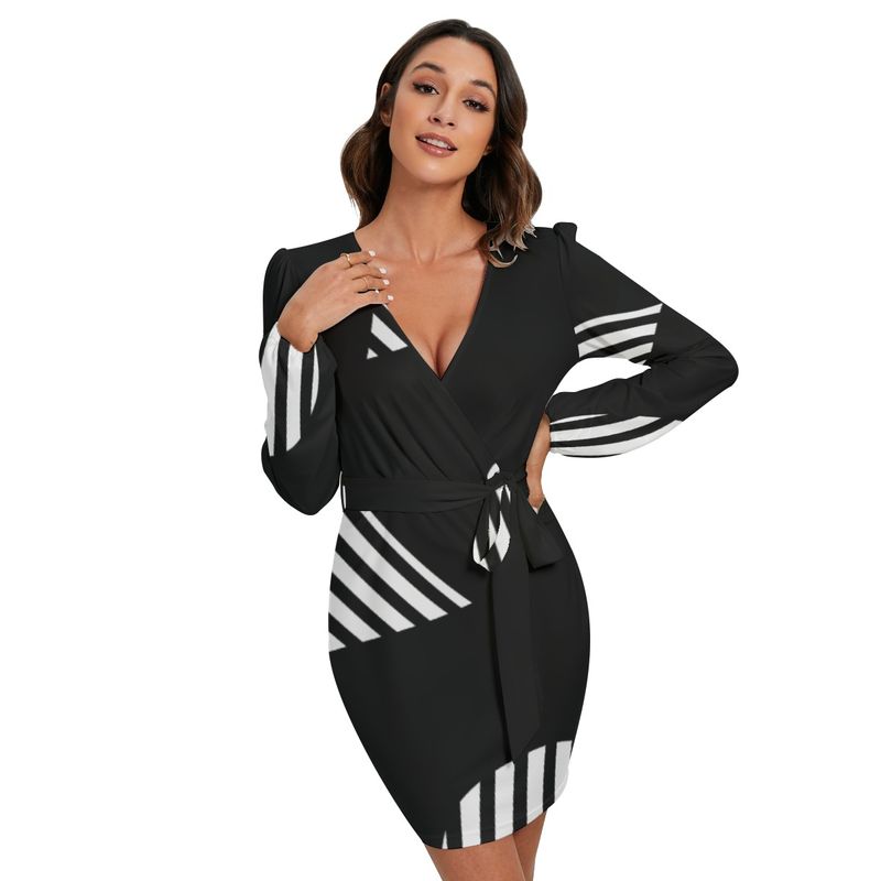 Women&#39;s Long Slv Dress With Waist Belt