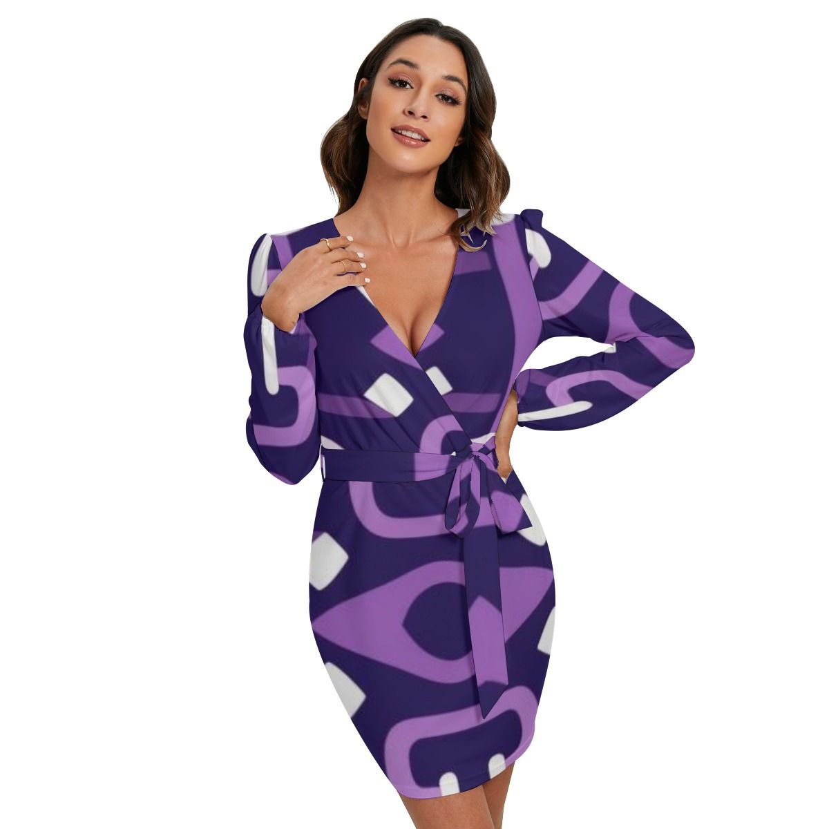 Women&#39;s Long Slv Dress With Waist Belt