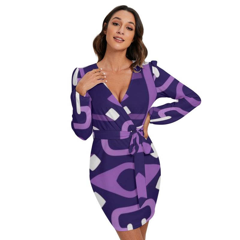 Women&#39;s Long Slv Dress With Waist Belt