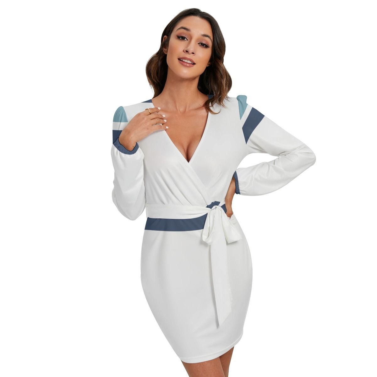Women&#39;s Long Slv Dress With Waist Belt