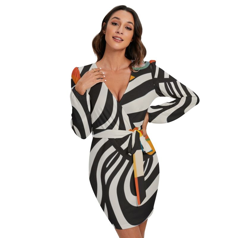 Women&#39;s Long Slv Dress With Waist Belt