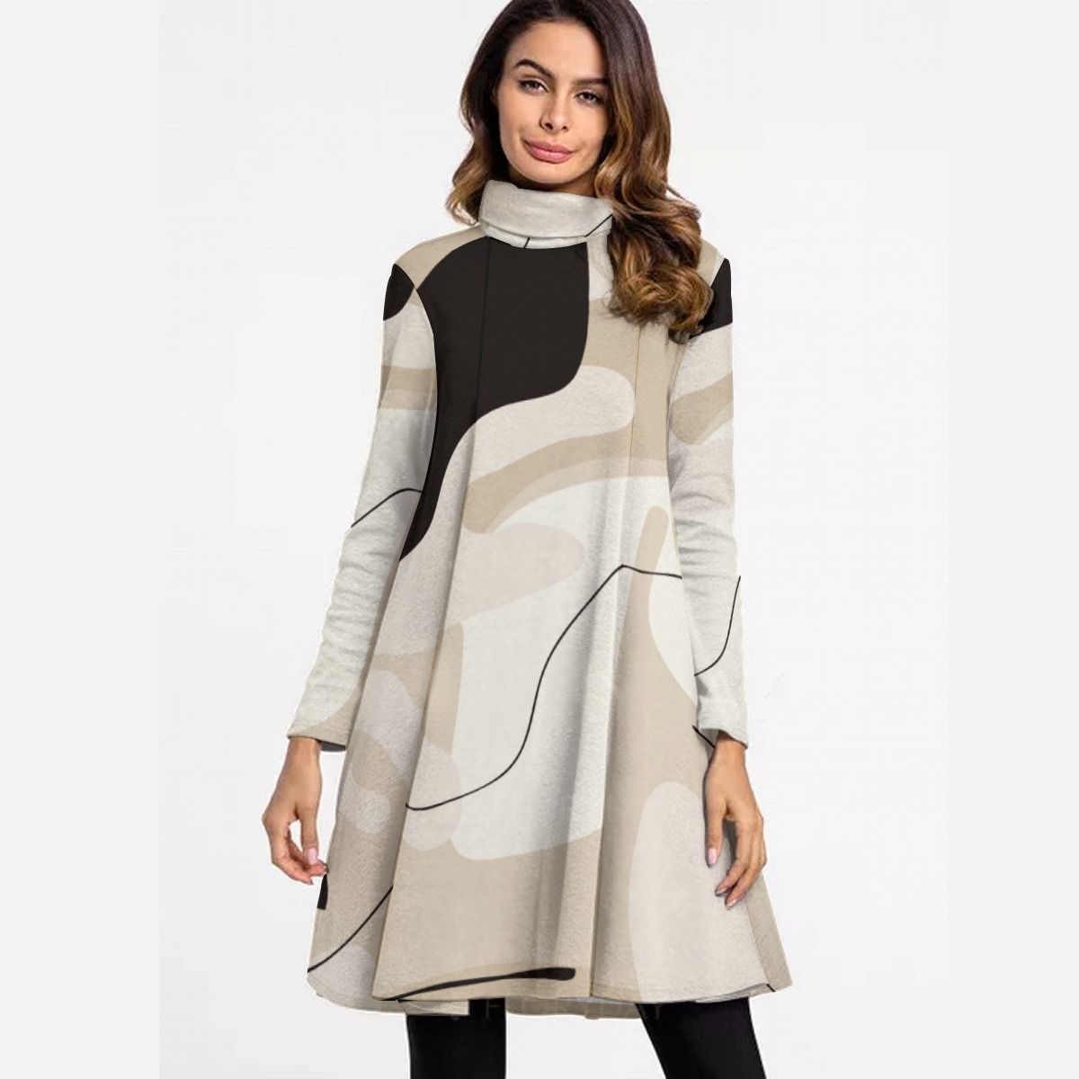 Women&#39;s Turtle Neck Long Sleeve Dress