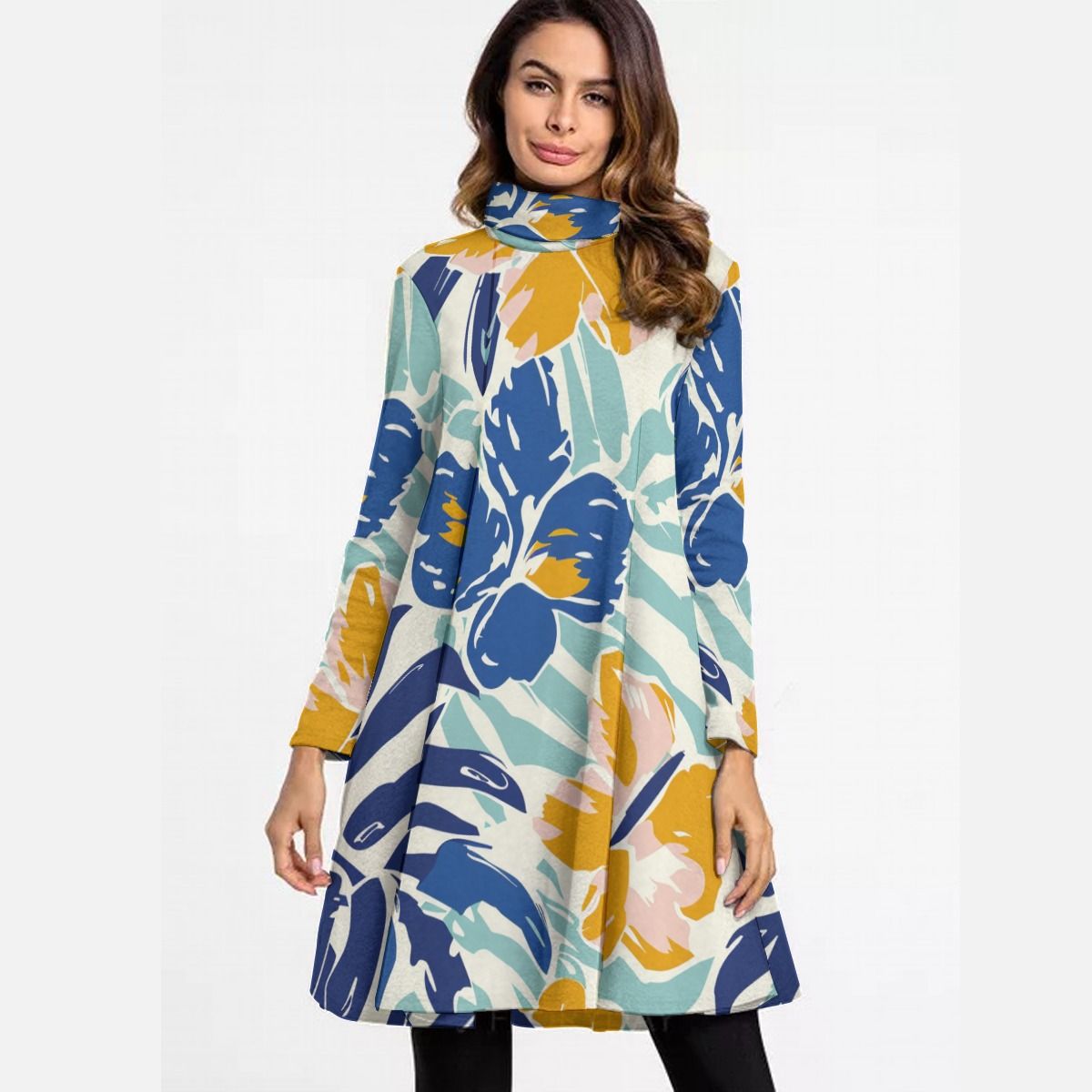 Women&#39;s Turtle Neck Long Sleeve Dress
