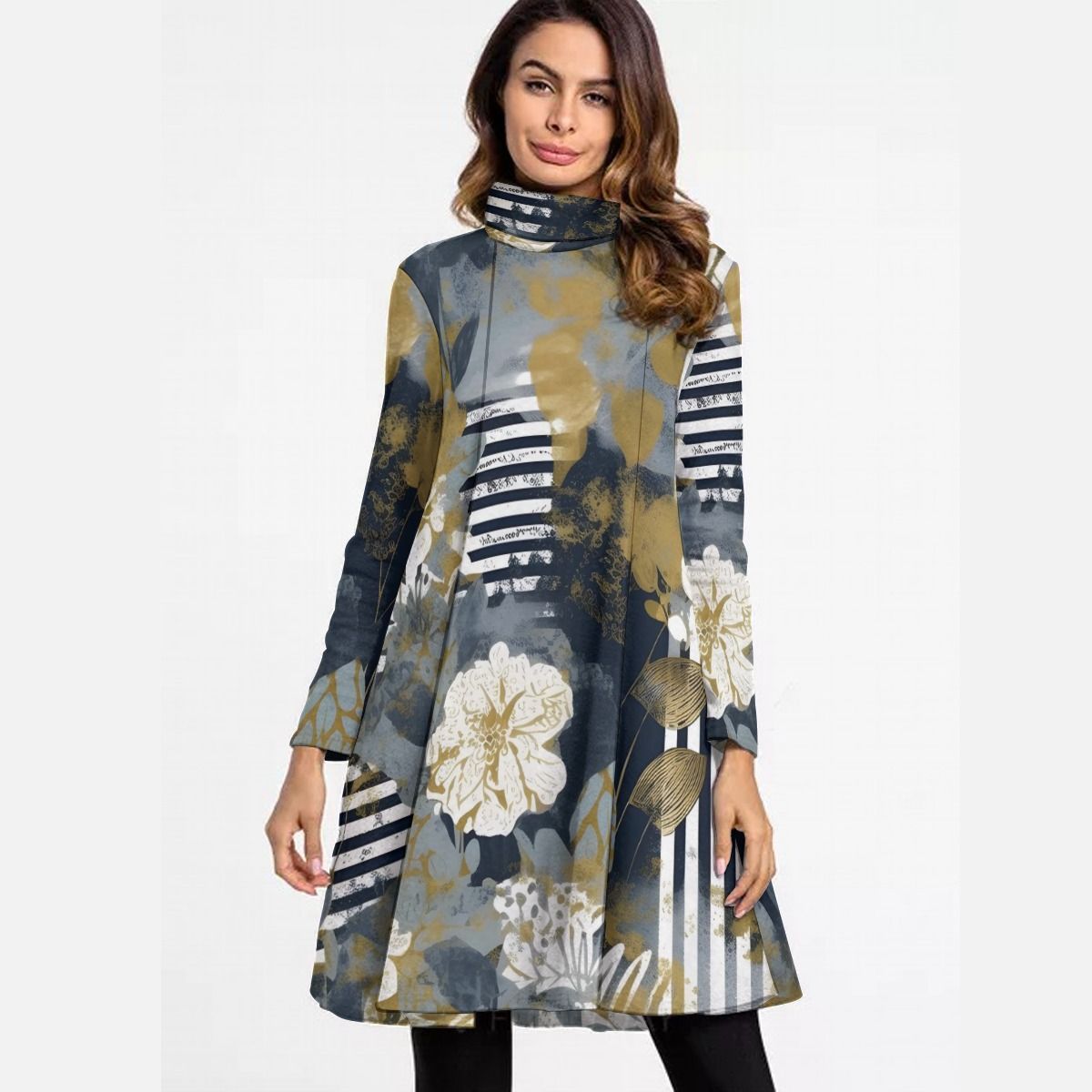 Women&#39;s Turtle Neck Long Sleeve Dress