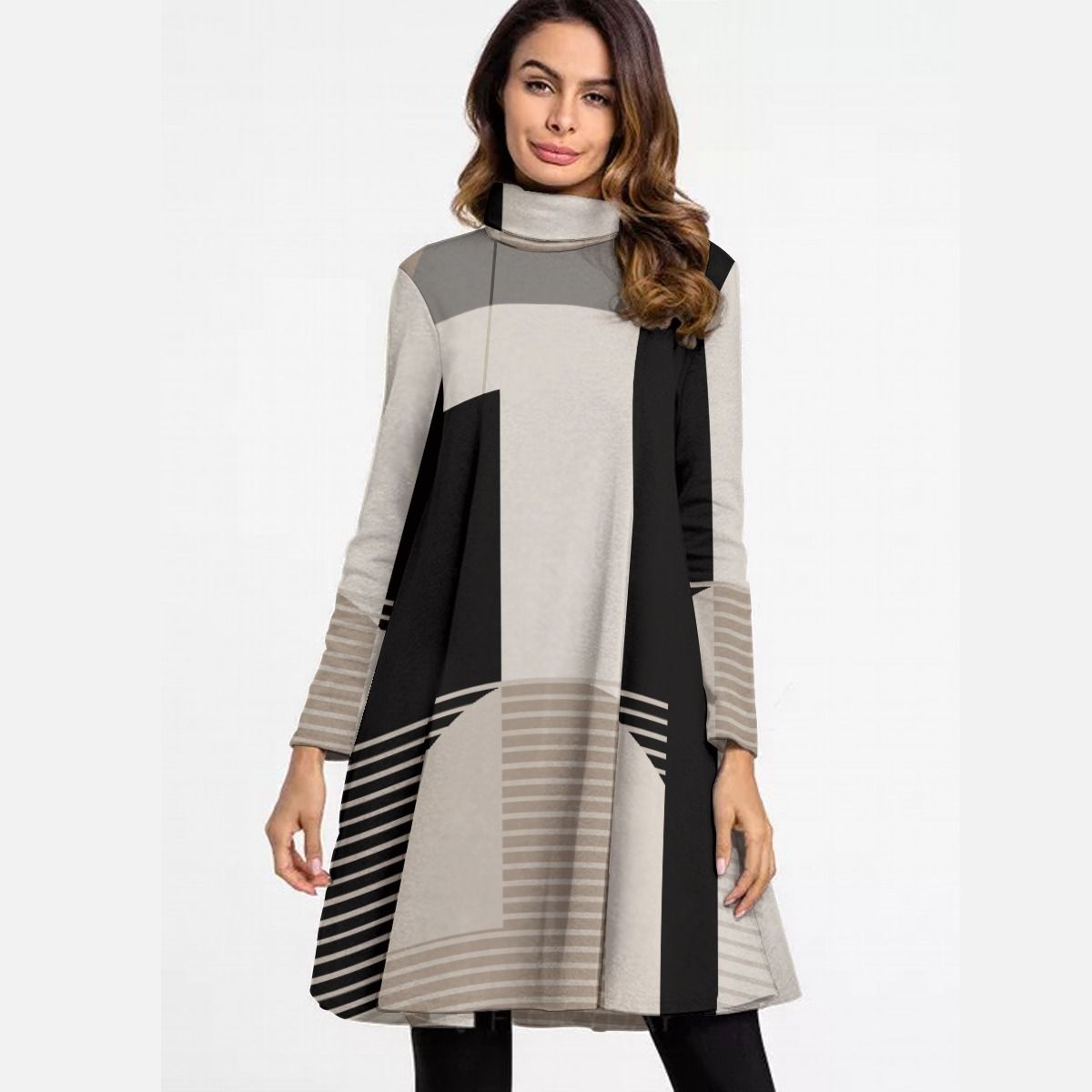 Women&#39;s Turtle Neck Long Sleeve Dress