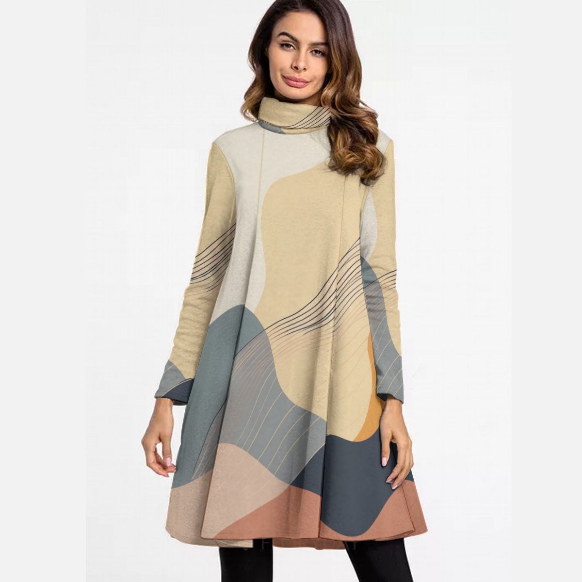 Women&#39;s Turtle Neck Long Sleeve Dress