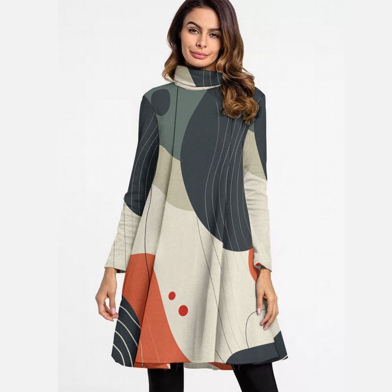 Women&#39;s Turtleneck Long Sleeve Dress