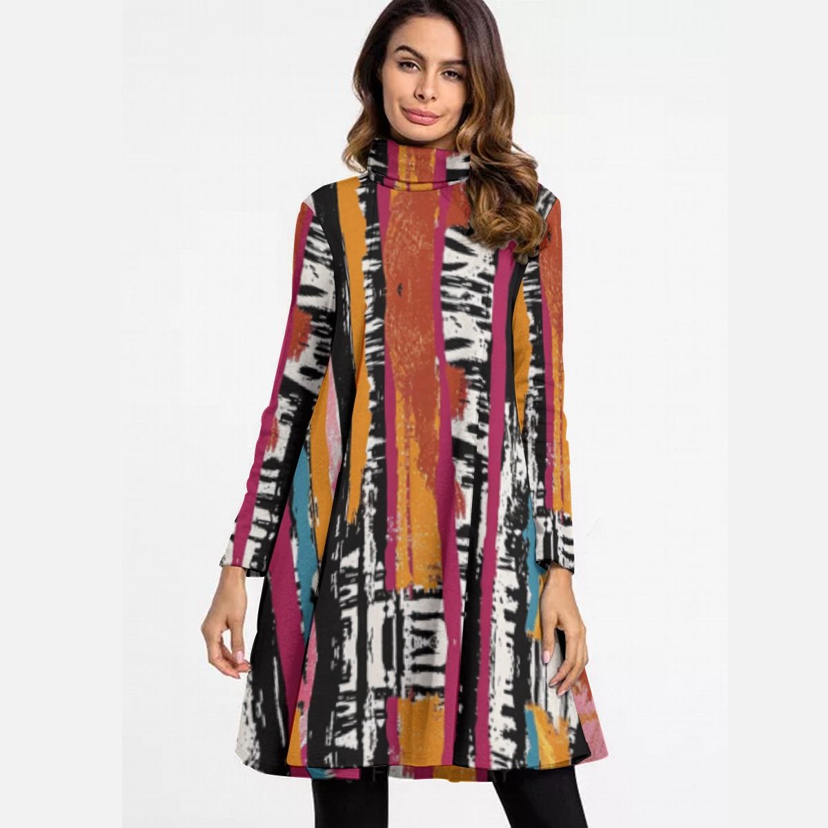 Women&#39;s Turtle Neck Long Sleeve Dress