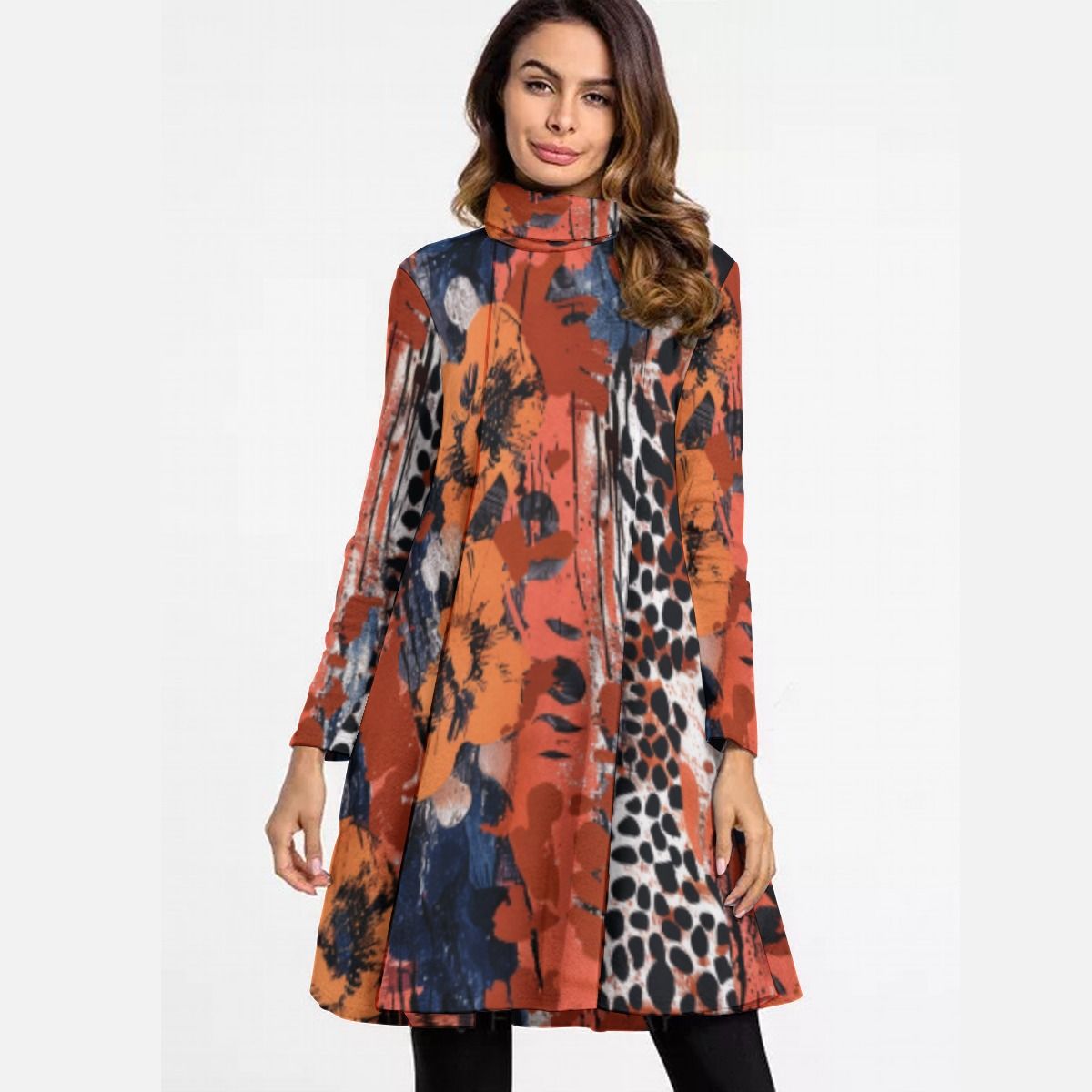 Women&#39;s Turtle Neck Long Sleeve Dress