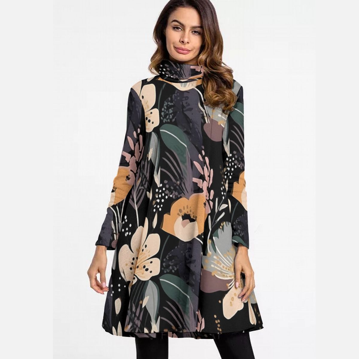 Women&#39;s Turtle Neck Long Sleeve Dress