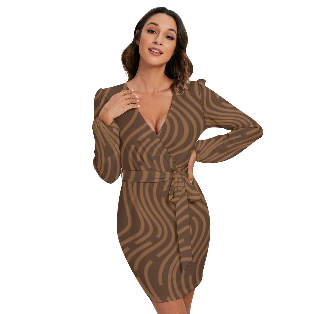 Women&#39;s Long Slv Dress With Waist Belt