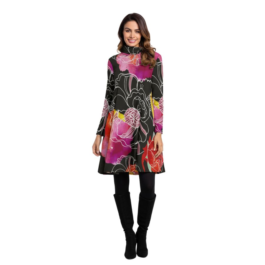 Women&#39;s Turtleneck Long Sleeve Dress