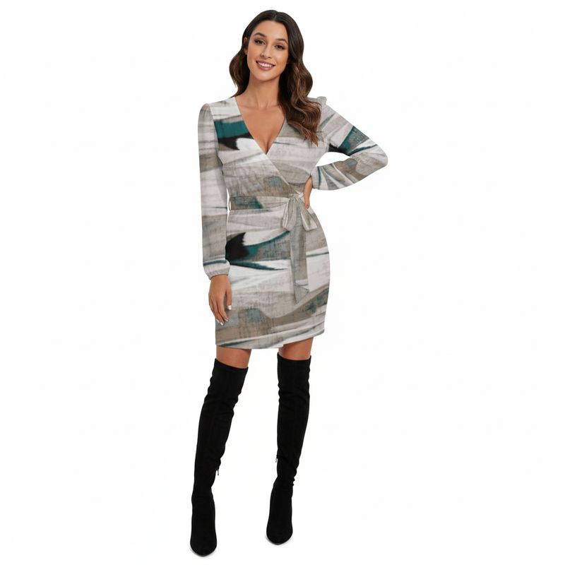 Women&#39;s Long Slv Dress With Waist Belt