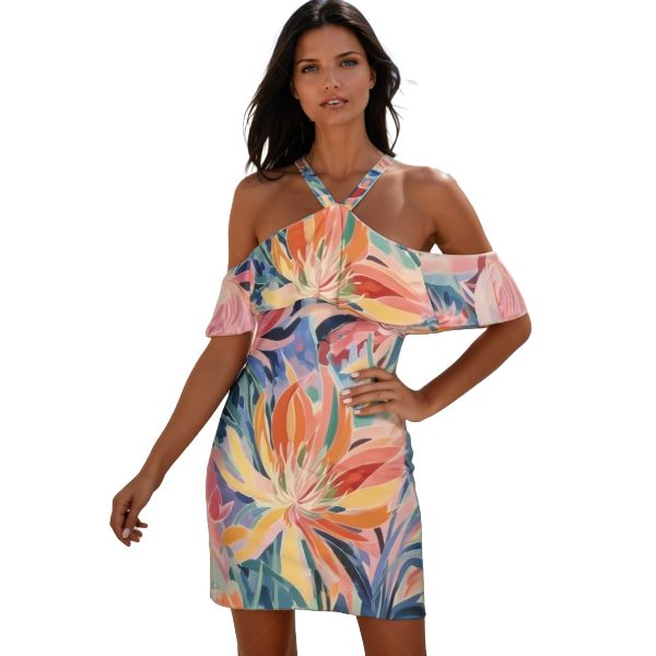 Cold Shoulder Cami Dress With Ruffle