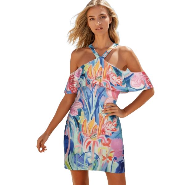 Cold Shoulder Cami Dress With Ruffle