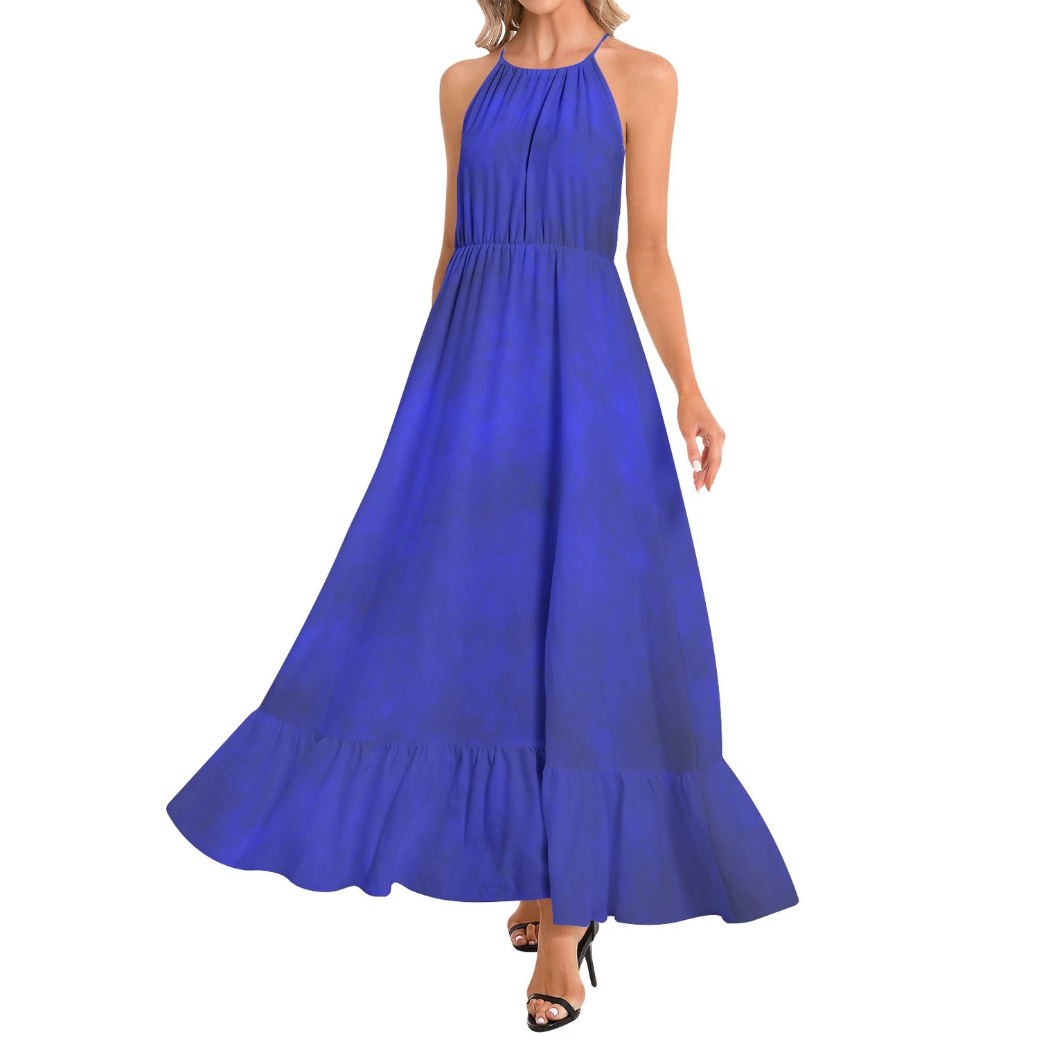 Riviera Muse Ruffle Hem Halter Neck Maxi Dress