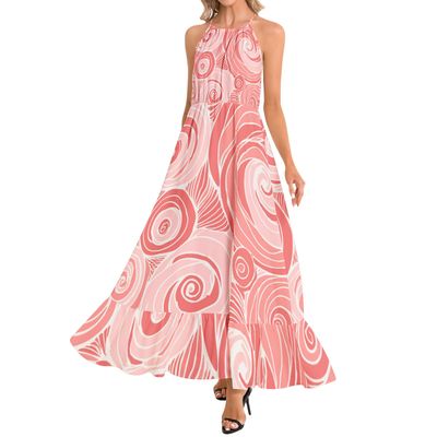 Ruffle Hem Halter Neck Maxi Dress