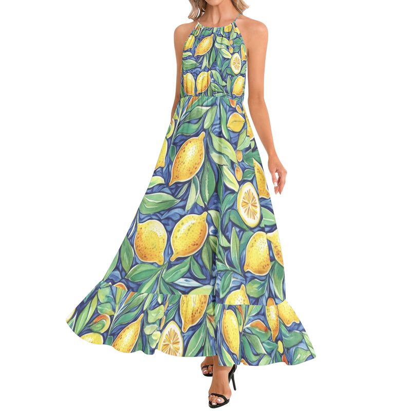 Ruffle Hem Halter Neck Maxi Dress - Amalfi Collection