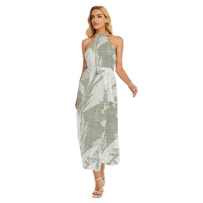 Women's Wrap Hem Belted Halter Dress