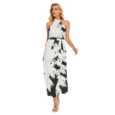 Women's Wrap Hem Belted Halter Dress