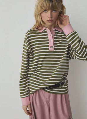 Duse khaki striped longsleeve polo t-shirt