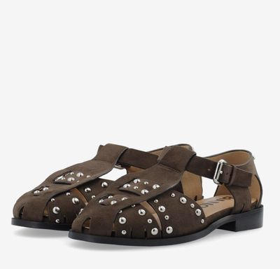 BIAHELEN studded fisherman sandal faux suede