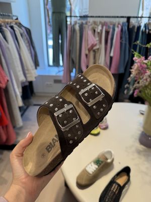 BIAMIAMI studded two buckle slide suede