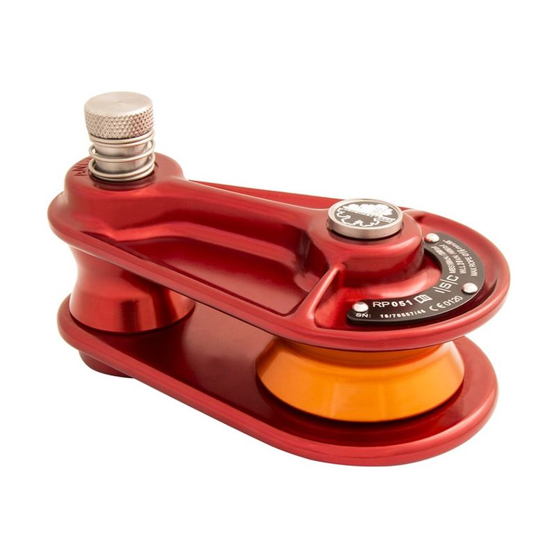 ISC SMALL RIGGING PULLEY 16mm ROPE CAPACITY - 100kN - RED WITH ORANGE WHEEL