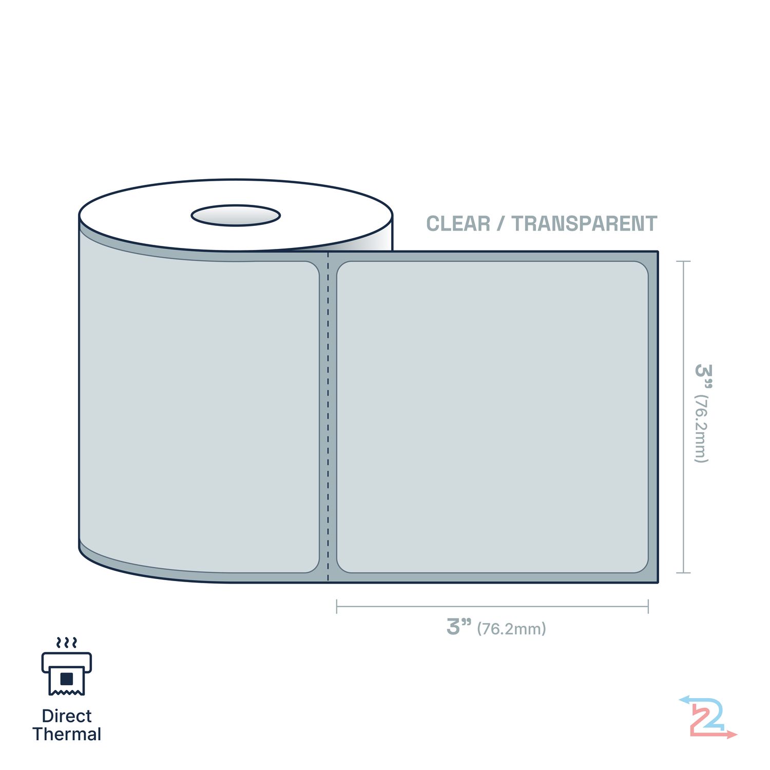 250 Clear, Adhesive Labels for Zebra Printer 3" x 3"