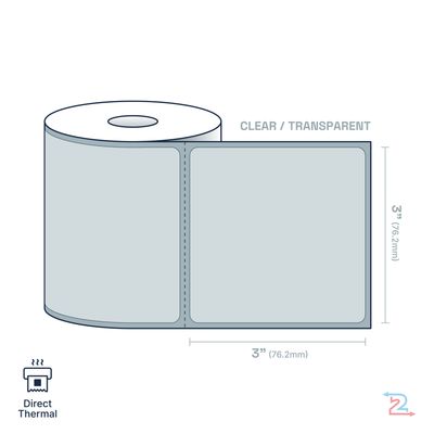 250 Clear, Adhesive Labels for Zebra Printer 3" x 3"