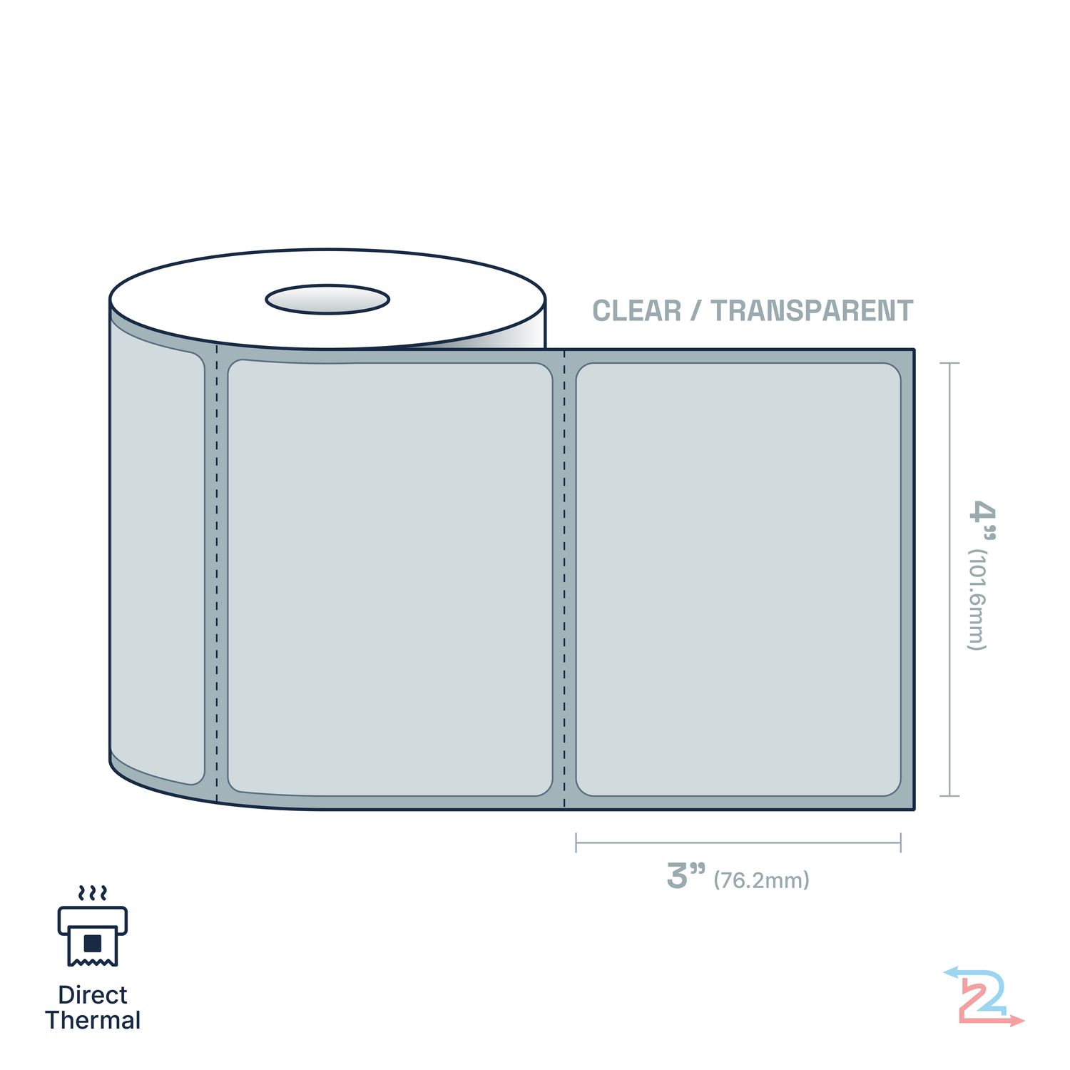 250 Clear, Adhesive Labels for Zebra Printer 4" x 3"