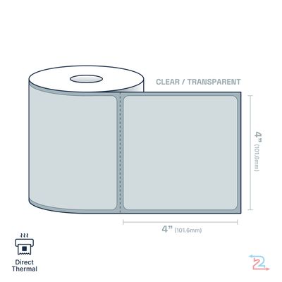 250 Clear, Adhesive Labels for Zebra Printer 4" x 4"