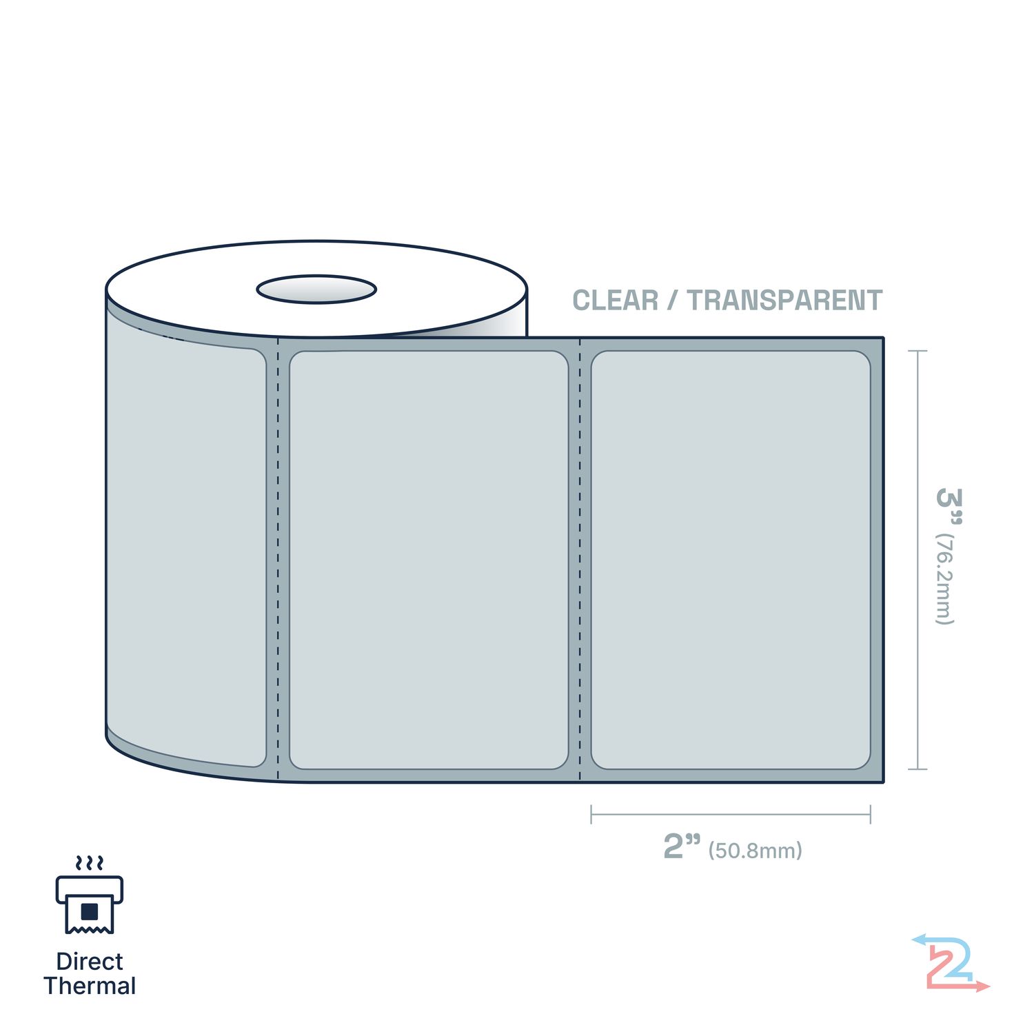 250 Clear, Adhesive Labels for Zebra Printer 3" x 2"