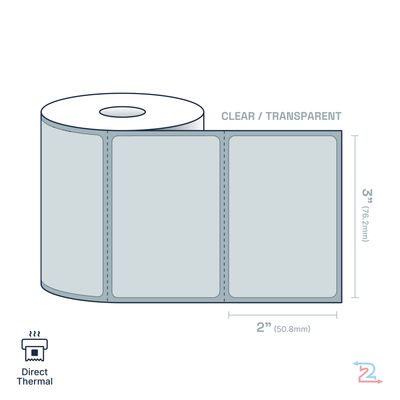 250 Clear, Adhesive Labels for Zebra Printer 3" x 2"