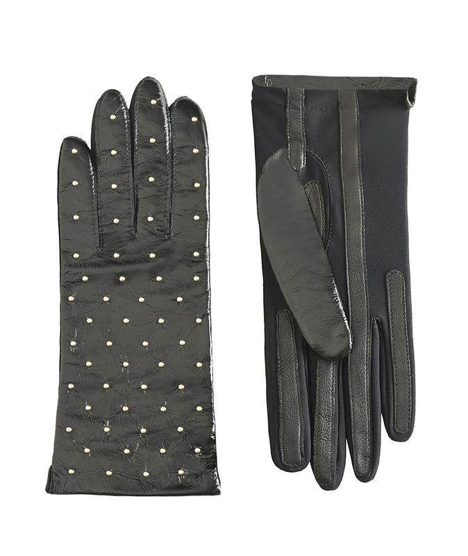 MANELLA Gloves - Black Patent Leather with Gold Studs
