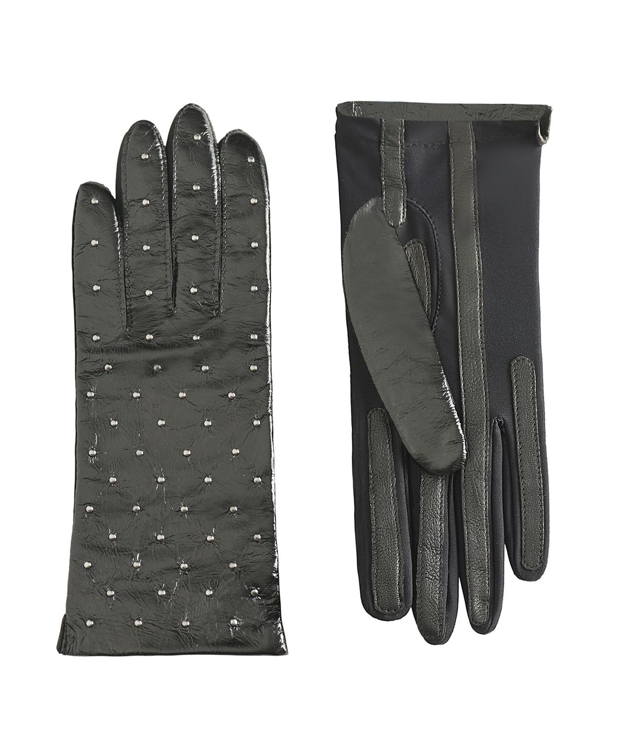 MANELLA Gloves – Black Patent Leather with Gunmetal Studs