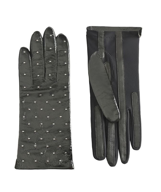 MANELLA Gloves – Black Patent Leather with Gunmetal Studs