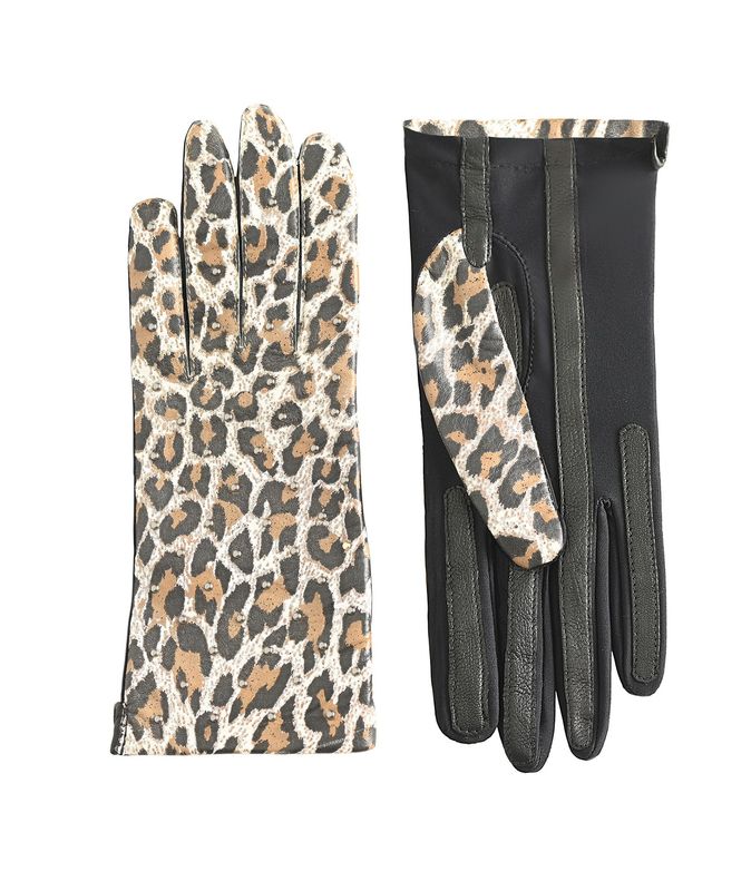 MANELLA Gloves – White Leopard Nappa Leather with Gunmetal Studs