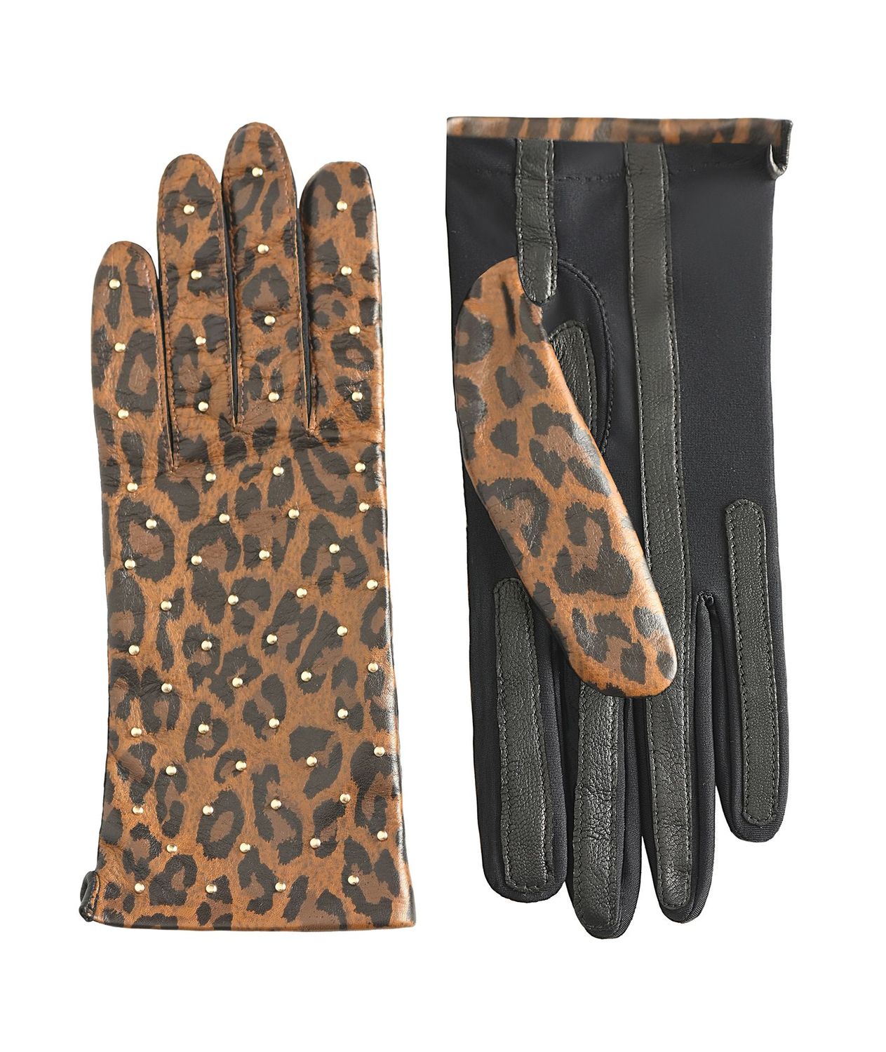 MANELLA Gloves – Mud Leopard Nappa Leather with Gold Studs
